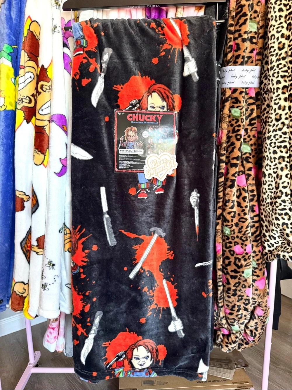 Chucky Plush Throw Blanket - Black & Red Horror Design